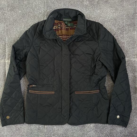 Women's Ralph Lauren Jeans Company Black Quilted Insulated Puffer Jacket Sz M - Picture 1 of 4